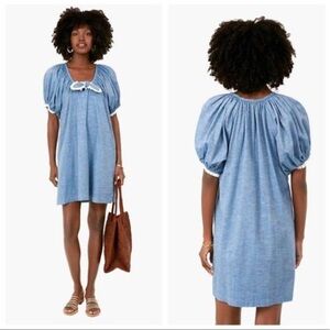 Pomander Place Women’s Size Tuckernuck Chambray Lace Trim Dress Blue A Line